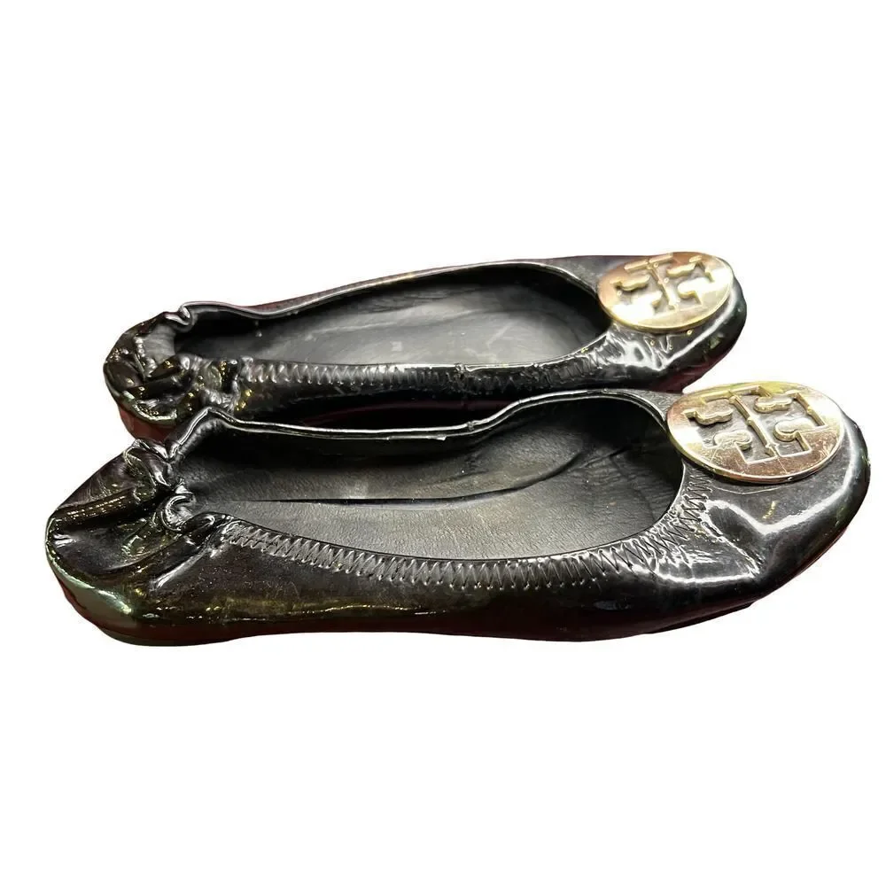 Tory Burch Black Reva Logo Ballet Flat Size 36
